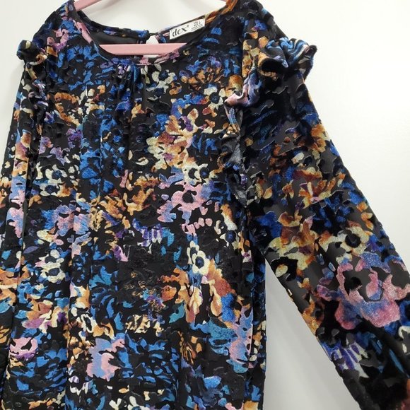 DEX Black/Blue/Orange/Pink Velour Fully Lined Long Sleeve Tunic Size M - Picture 3 of 10